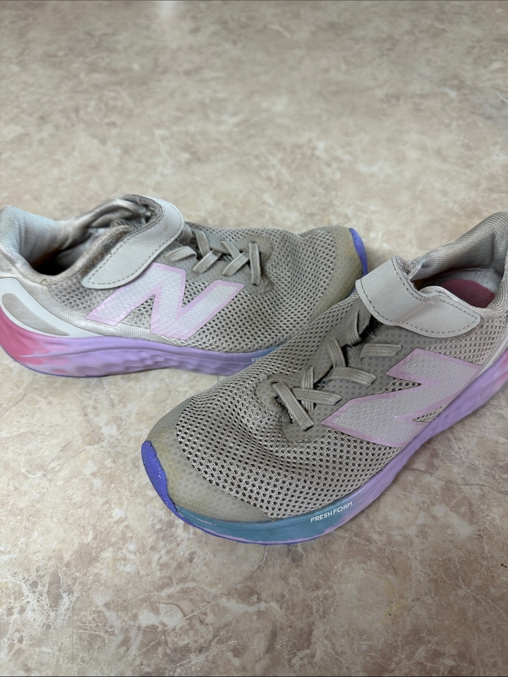 New Balance Gray with Pink & Purple Accent Girls' Sneakers